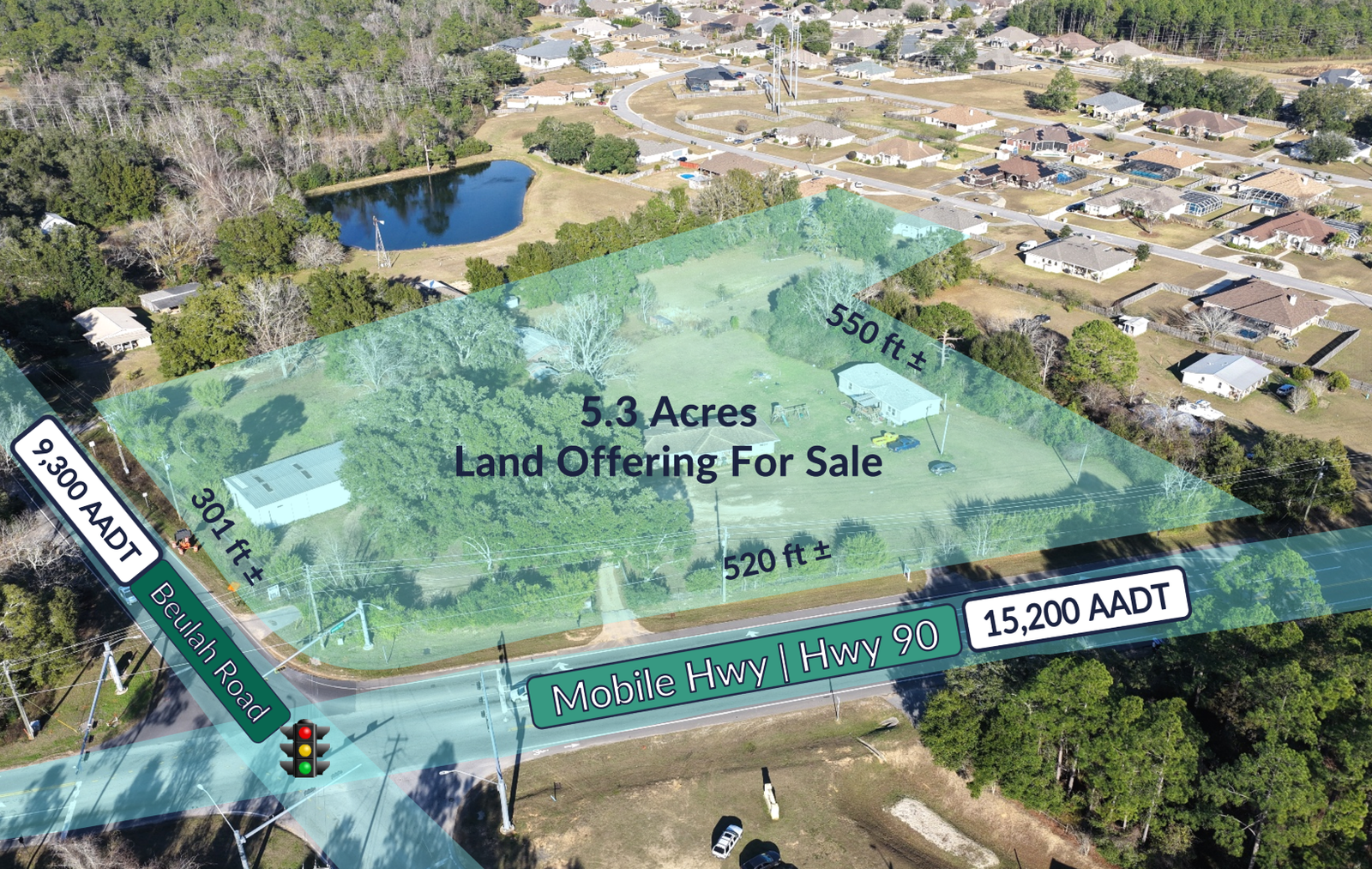 7998 Mobile Hwy | Signalized Hard-Corner 5± Acre Development Opportunity at Beulah Rd for Sale