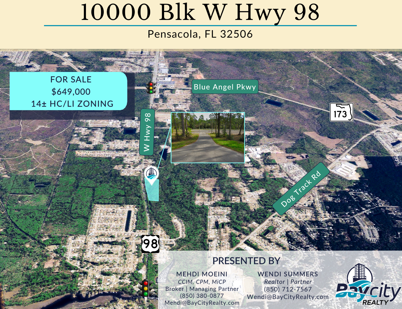 10000 Blk W Hwy 98 | Pensacola, FL 32506 |14± Acres - HC/LI Zoned | 1,355' Hwy 98 Frontage For Sale